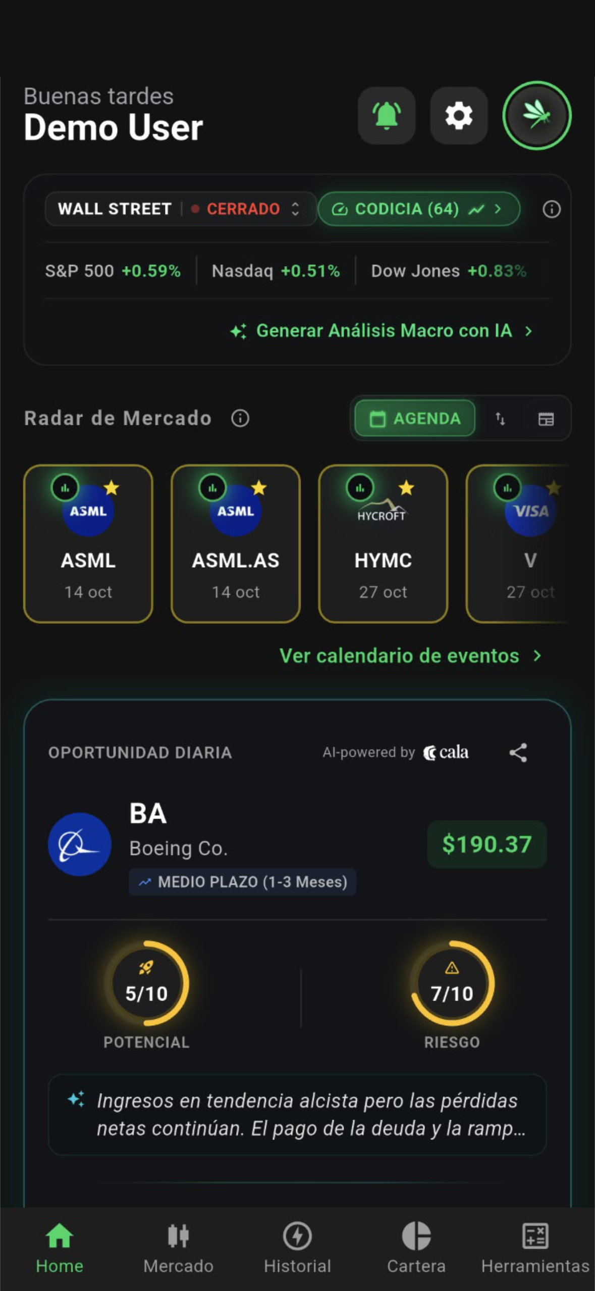 Oportunidad Diaria en la pantalla principal de TrAIdeo